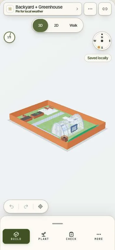GrowDraft on a phone, editing the same yard in 3D